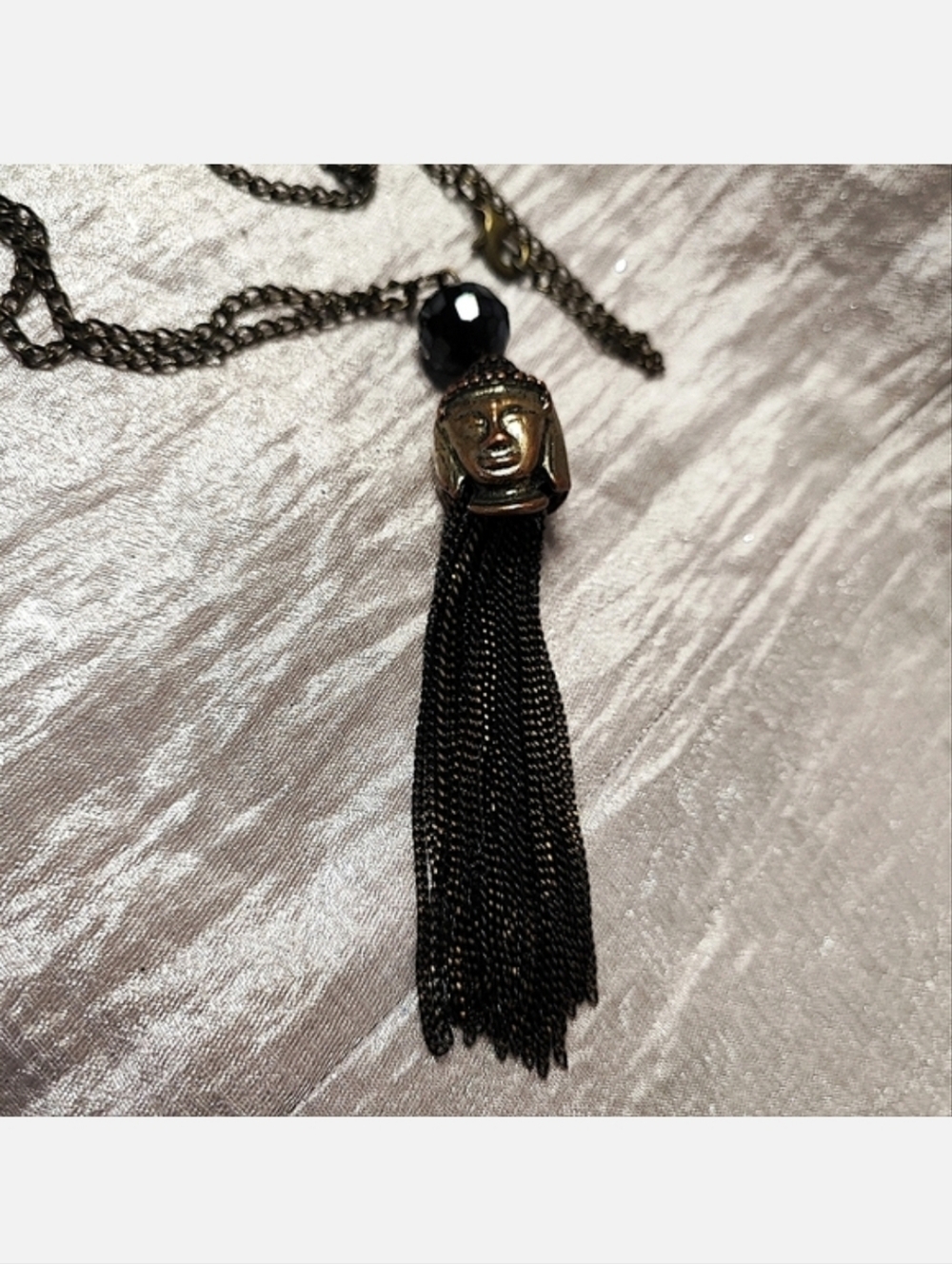 Buddha Head Face Brass Coated Copper Gunmetal Asian Ethnic Gunmetal Necklace EUC